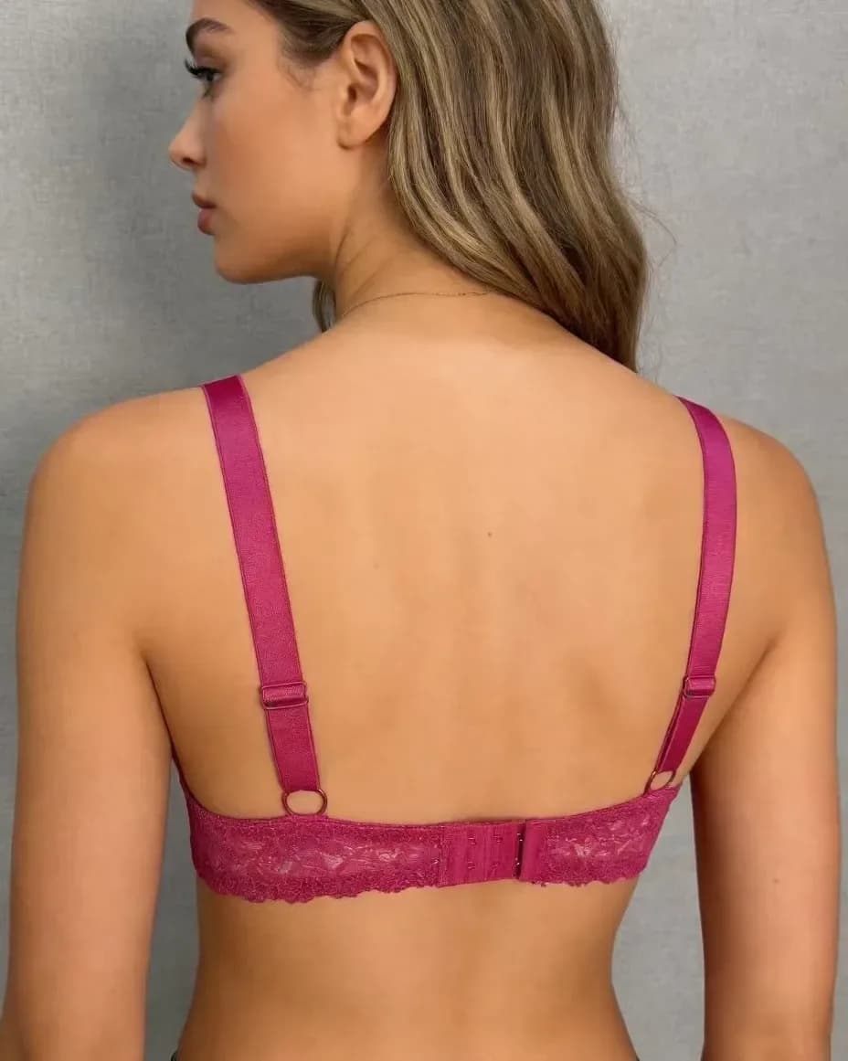 U-shaped back and hook closure of the heart lace bra