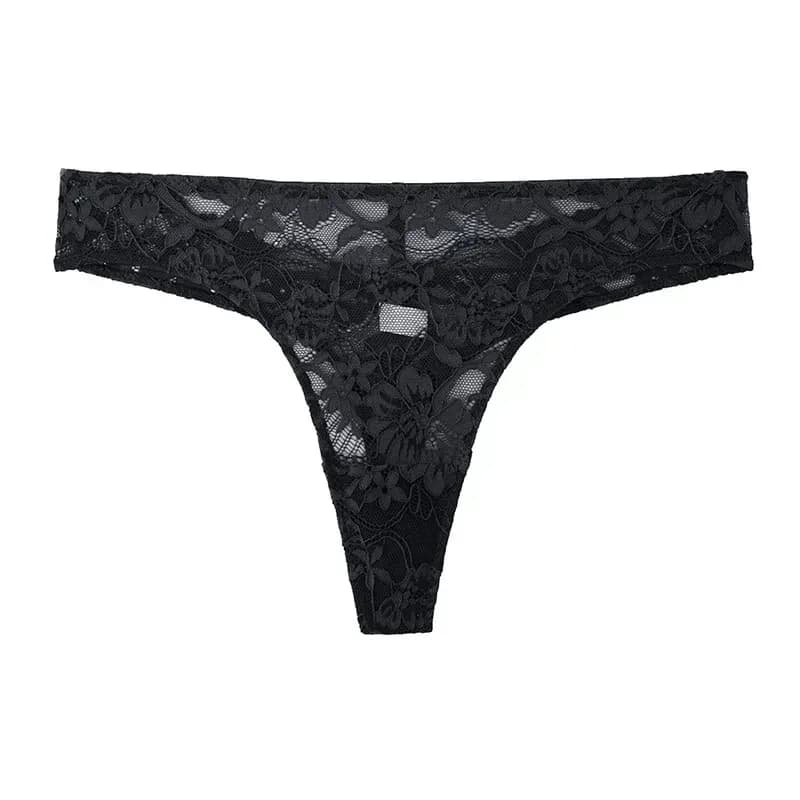 floral lace thong in black