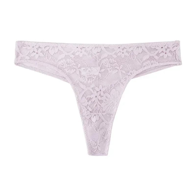floral lace thong in lilac grey