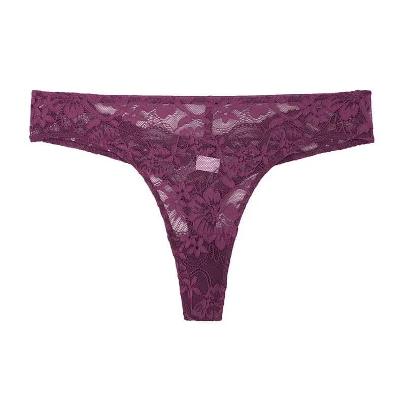 floral lace thong in plum