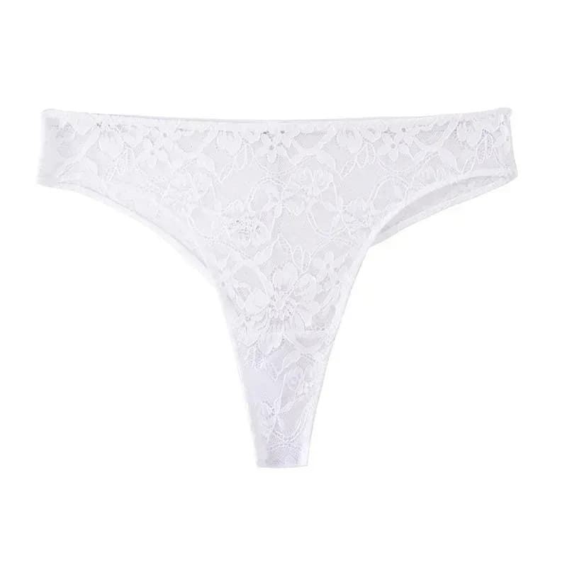 floral lace thong in white