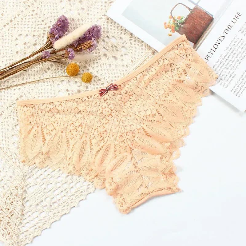 nude lace bikini panties laid flat
