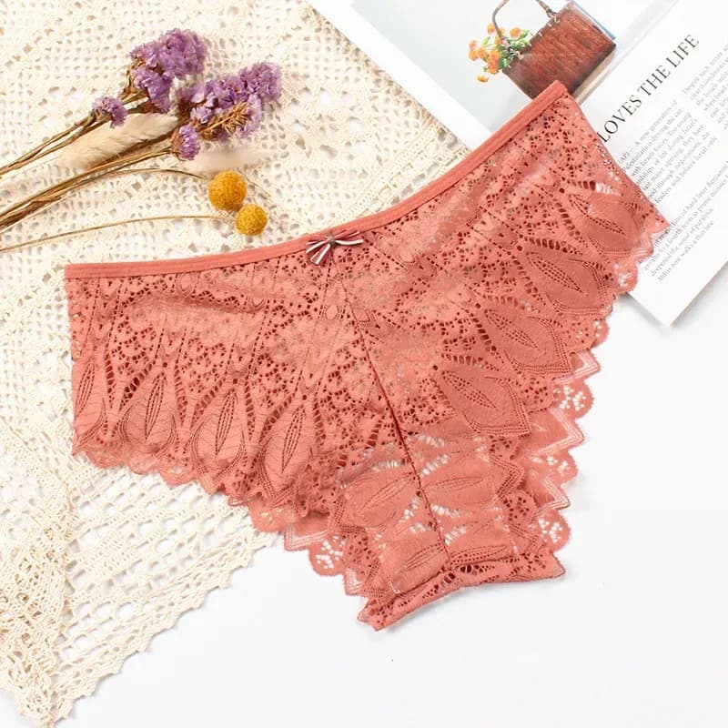 terracotta lace bikini panties laid flat