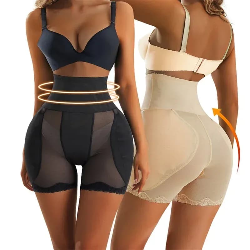 padded high waist shaping shorts in black and nude