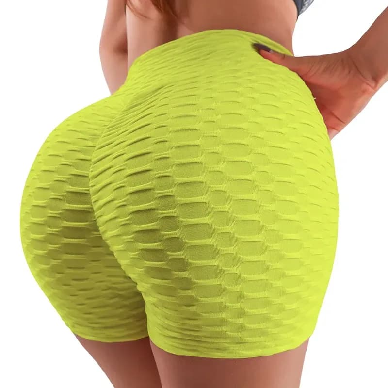 Yellow honeycomb textured scrunch shorts