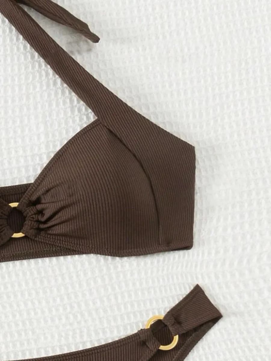 gold O ring detail on the ribbed bikini