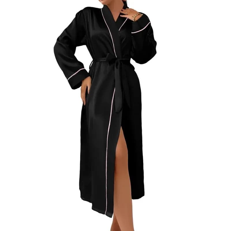 full length view of the black satin robe