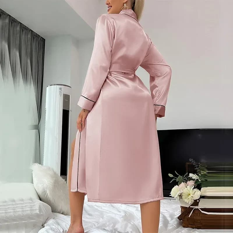 back view of the blush pink satin robe