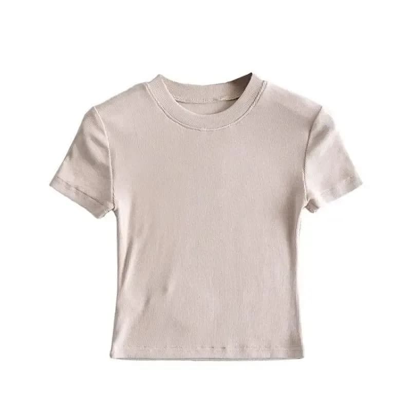 ribbed crop tee in beige