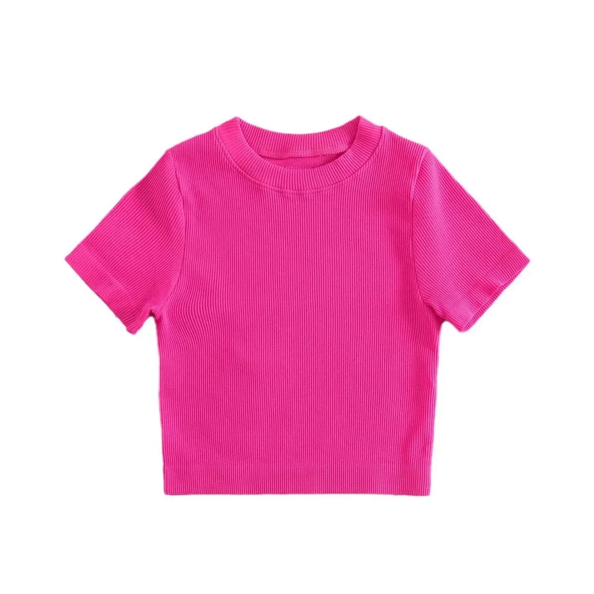 ribbed crop tee in fuchsia