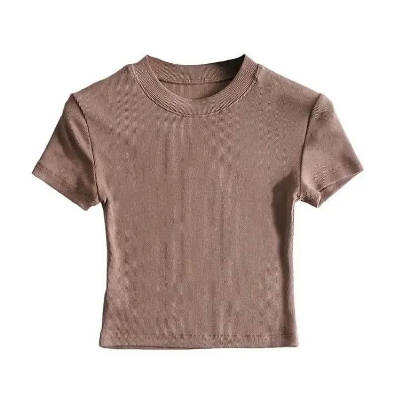 ribbed crop tee in taupe
