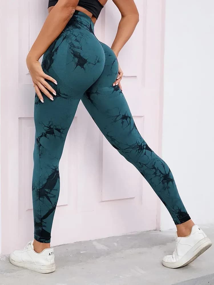 tie dye high waist seamless scrunch leggings in dark teal
