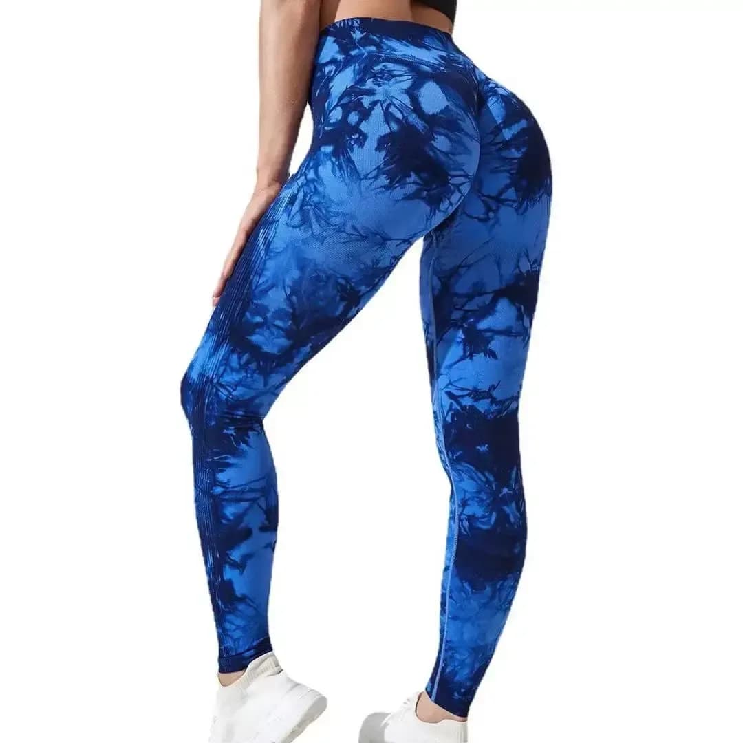 marble print high waist scrunch leggings in deep blue