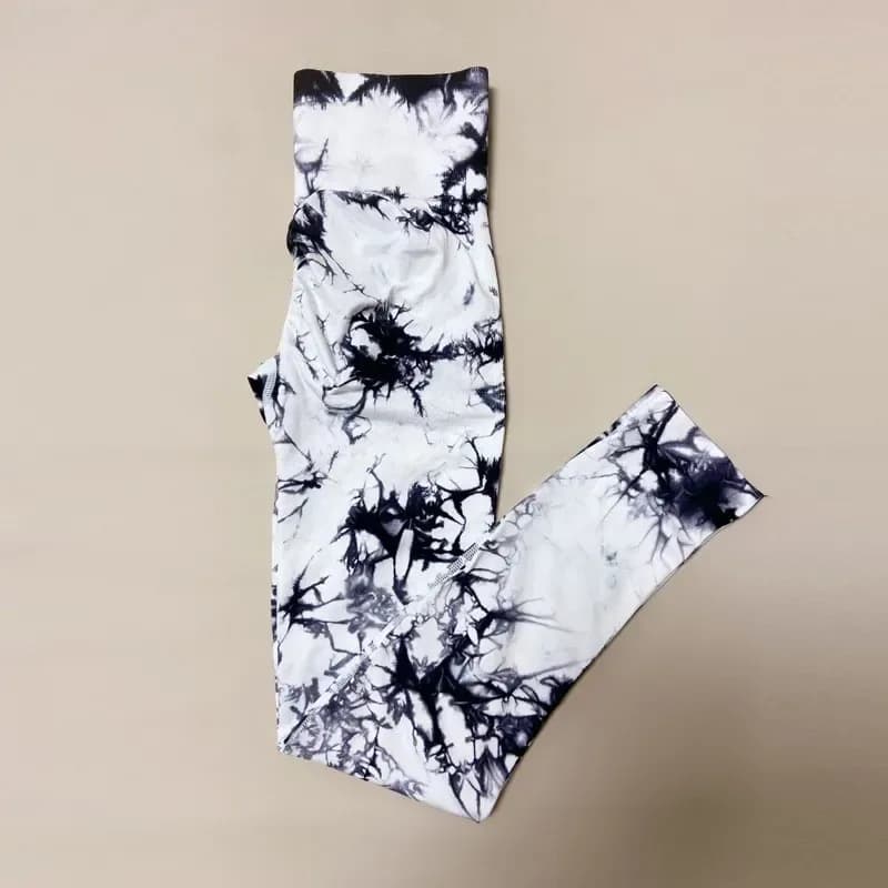 marble print high waist scrunch leggings in white navy