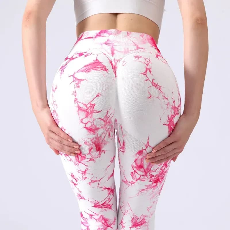 marble print high waist scrunch leggings in white pink