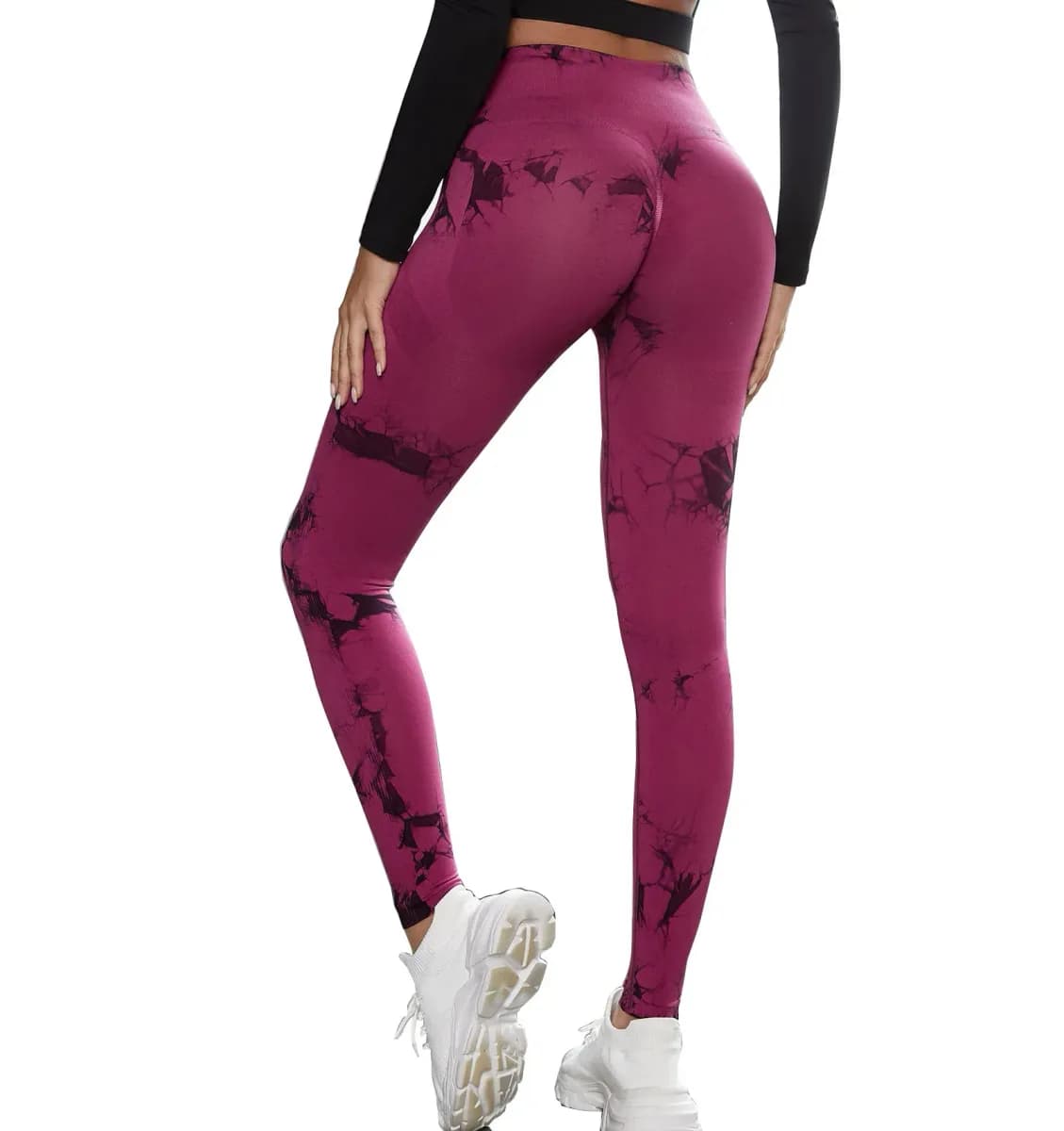 marble print high waist scrunch leggings in wine red