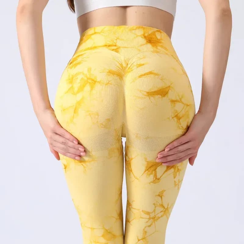 marble print high waist scrunch leggings in yellow