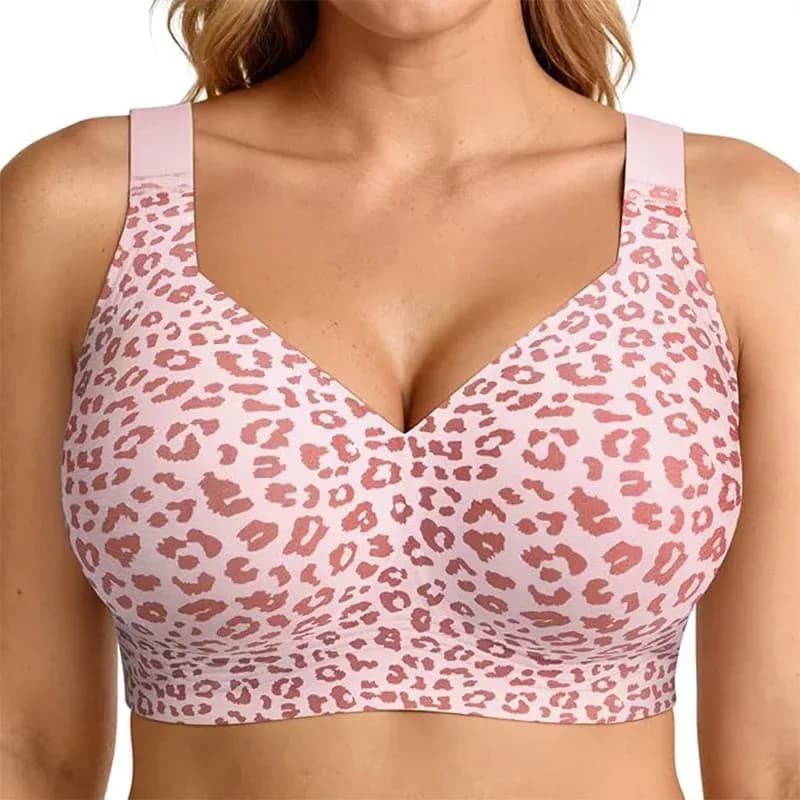 plus size leopard print wireless bra in pink leopard