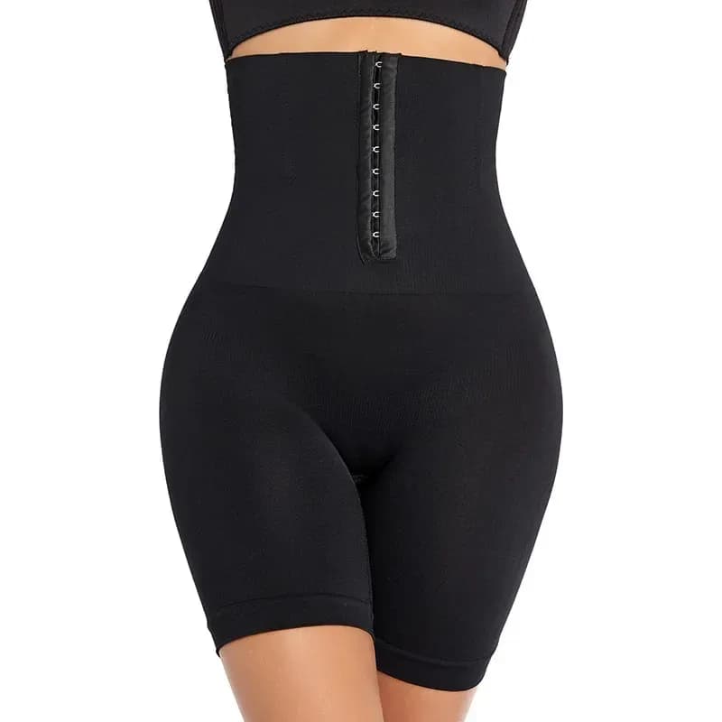 plus size high waist shaping shorts in black with front hooks